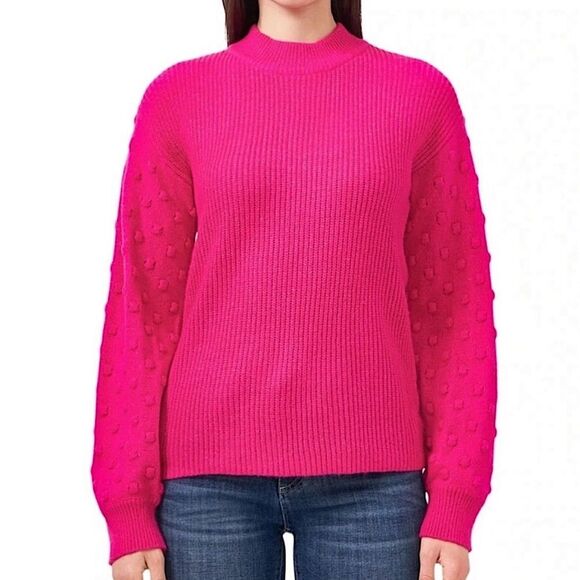 VINCE CAMUTO Pink Sweater Bobble Stitch Sleeve Knit Crew Neck Size M - Picture 5 of 12